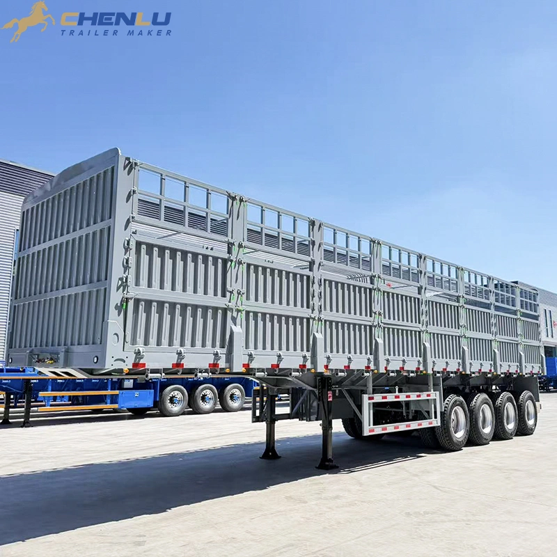 Silver 80 ton 4 axle fence semi trailer with a high cargo body