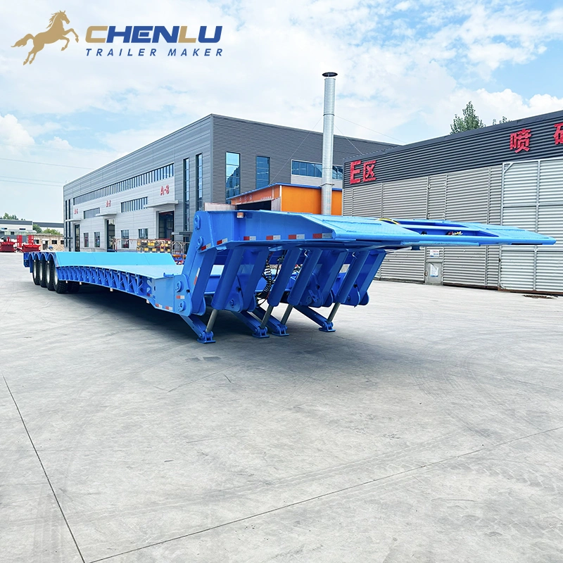 Blue four-axle folding gooseneck lowbed trailer