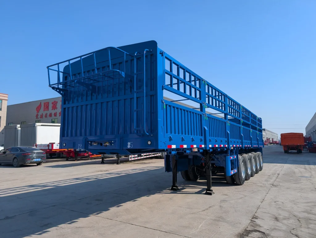 Blue 5 axle fence cargo semi trailer with segmented side panels