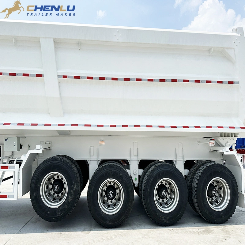 Rear lights reflective markings and protection on dump trailer