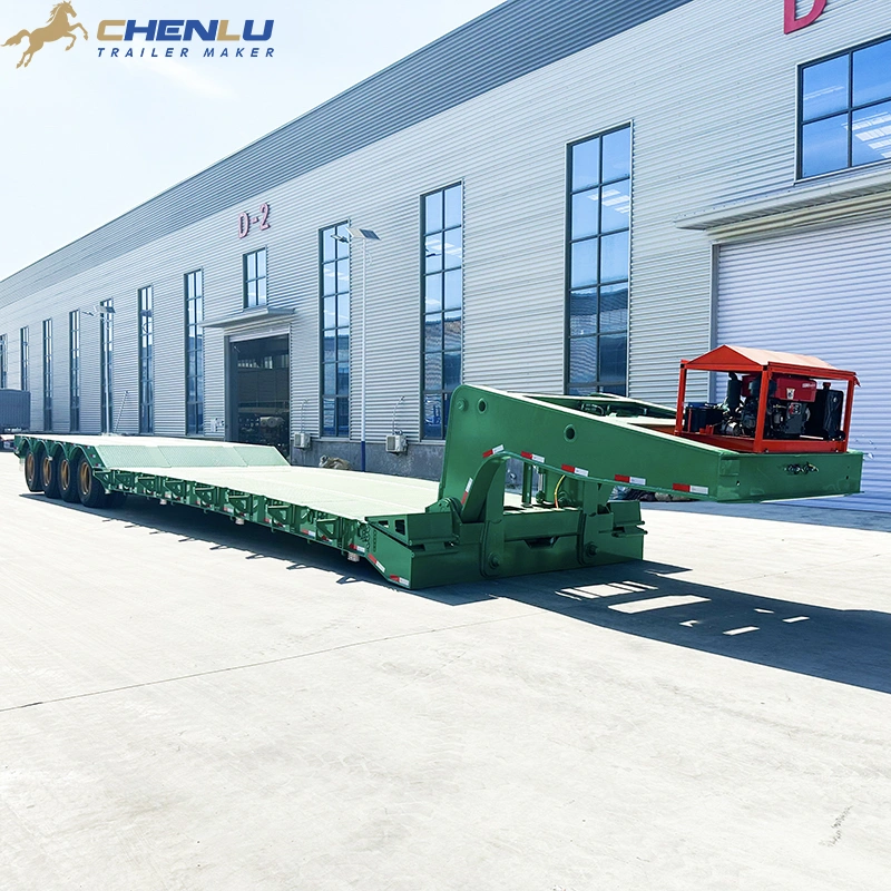 Custom green four-axle detachable gooseneck trailer at the CHENLU factory