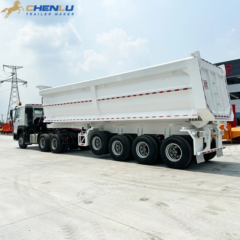 White four-axle high-side rear dump semi-trailer