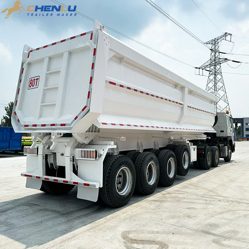 Rear gate structure on white four axle dump trailer