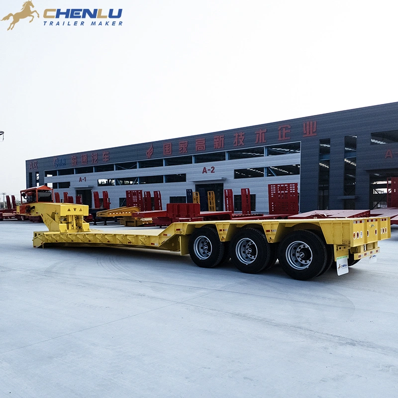 Front gooseneck view of the three-axle lowbed trailer