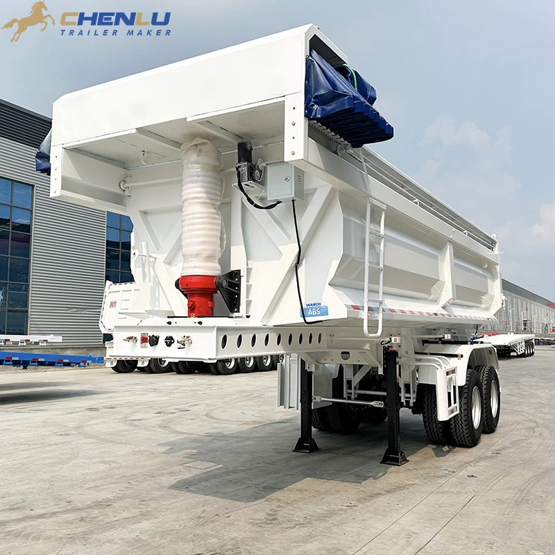 Rear elevation of two axle end dump tipper semi trailer