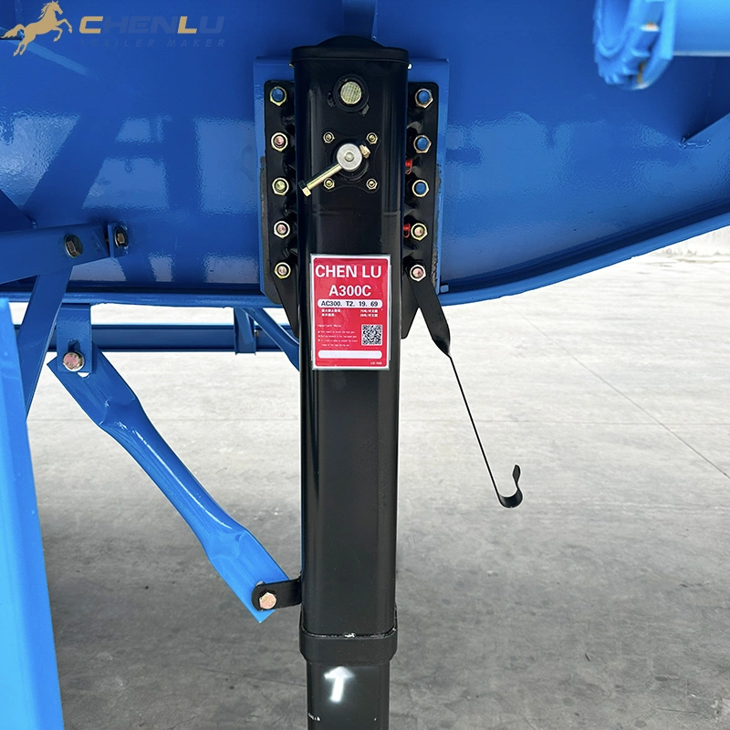 Landing gear on a heavy-duty flatbed trailer