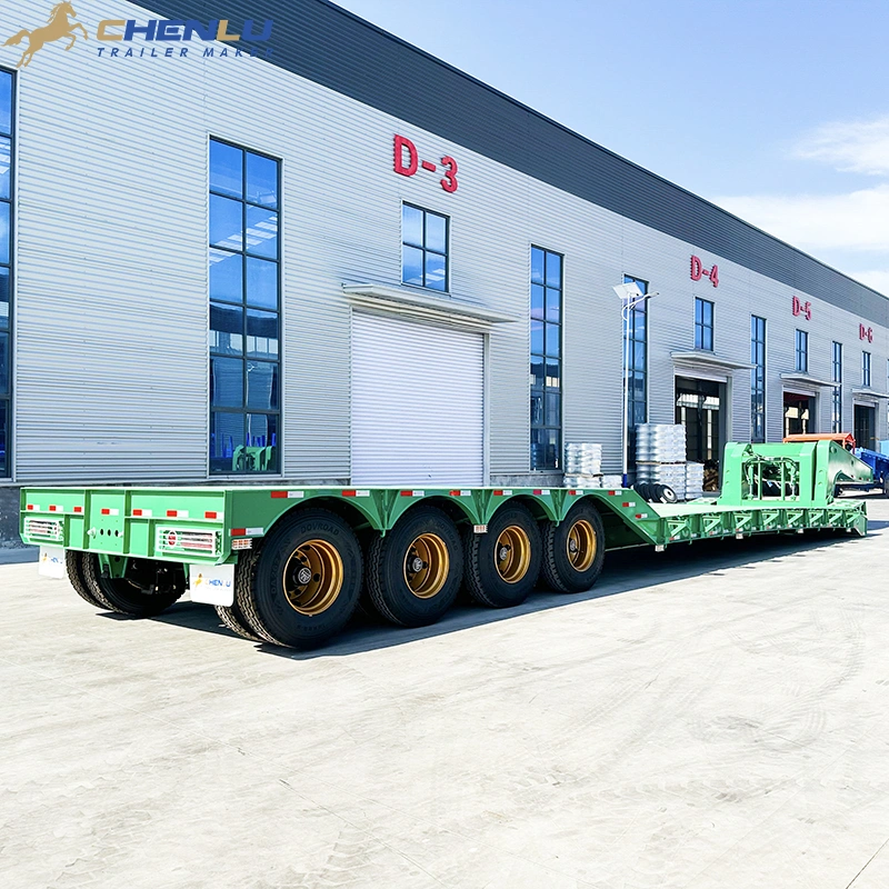 Rear view of a four-axle lowbed trailer