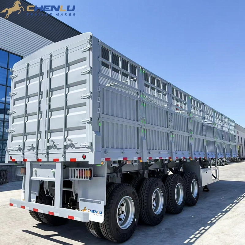 Segmented side panels on a four axle fence trailer
