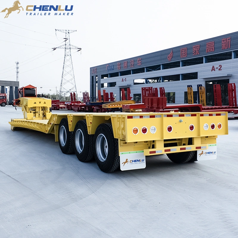 Side profile of a three-axle detachable gooseneck lowbed trailer