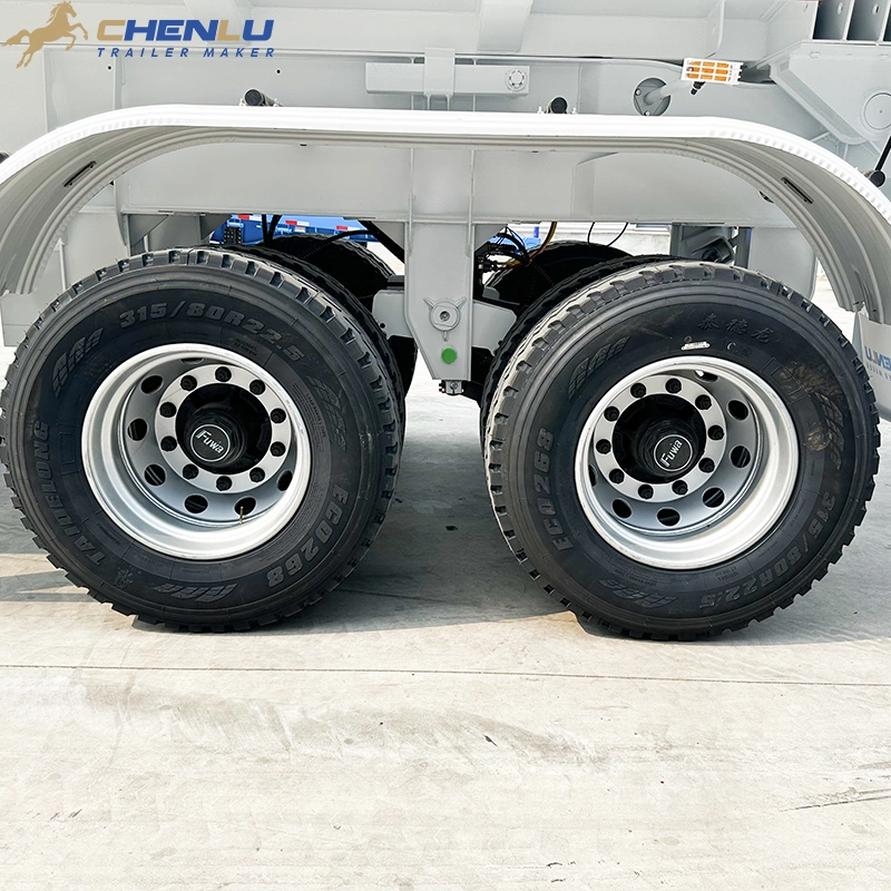 Axle and tyre detail on tandem axle dump trailer