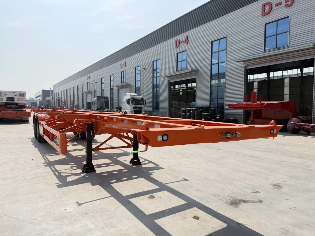 Orange container chassis in the factory yard
