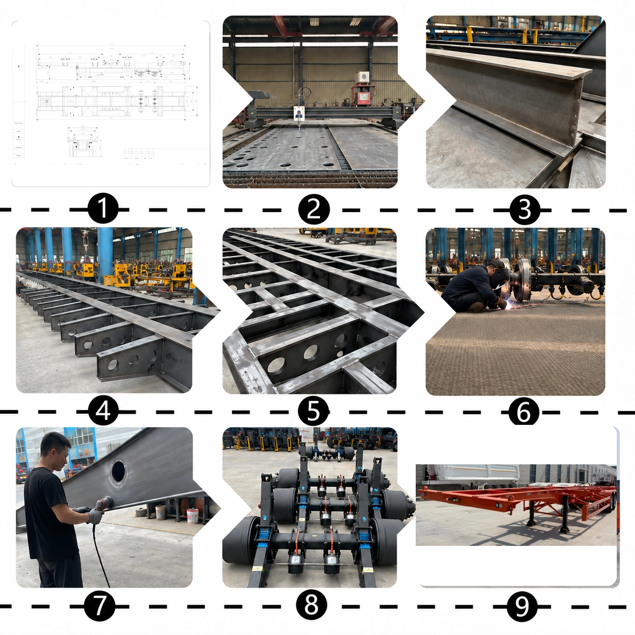 12.5m 2 axle 40ft skeleton semi trailer chassis layout