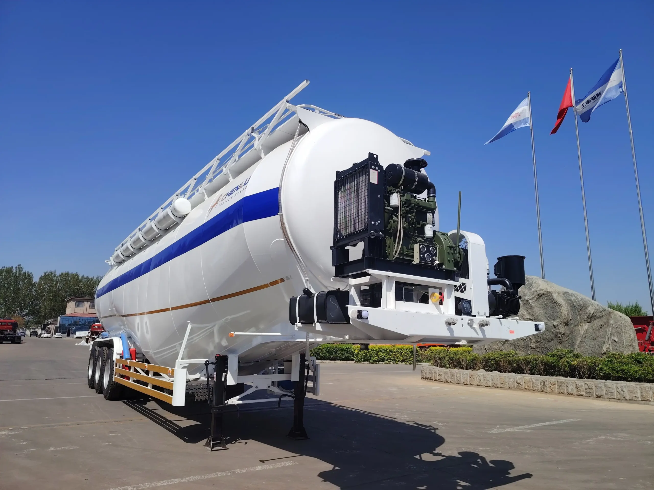 Cement tanker front power and air-delivery package