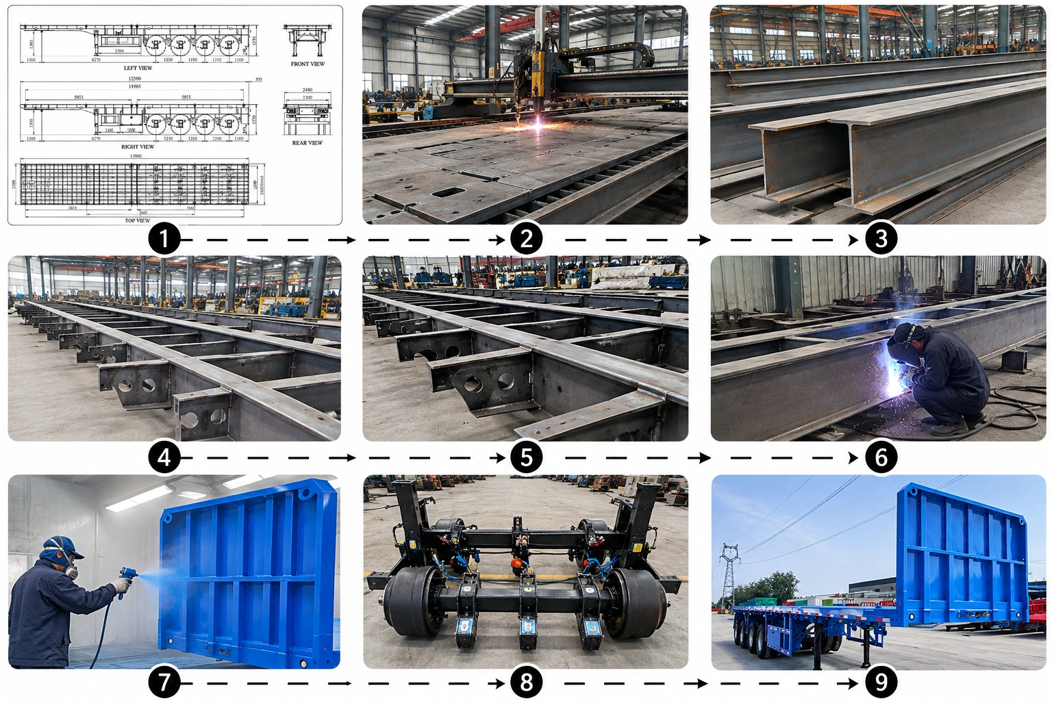 4 axle flatbed semi trailer drawing with dimensions and axle layout
