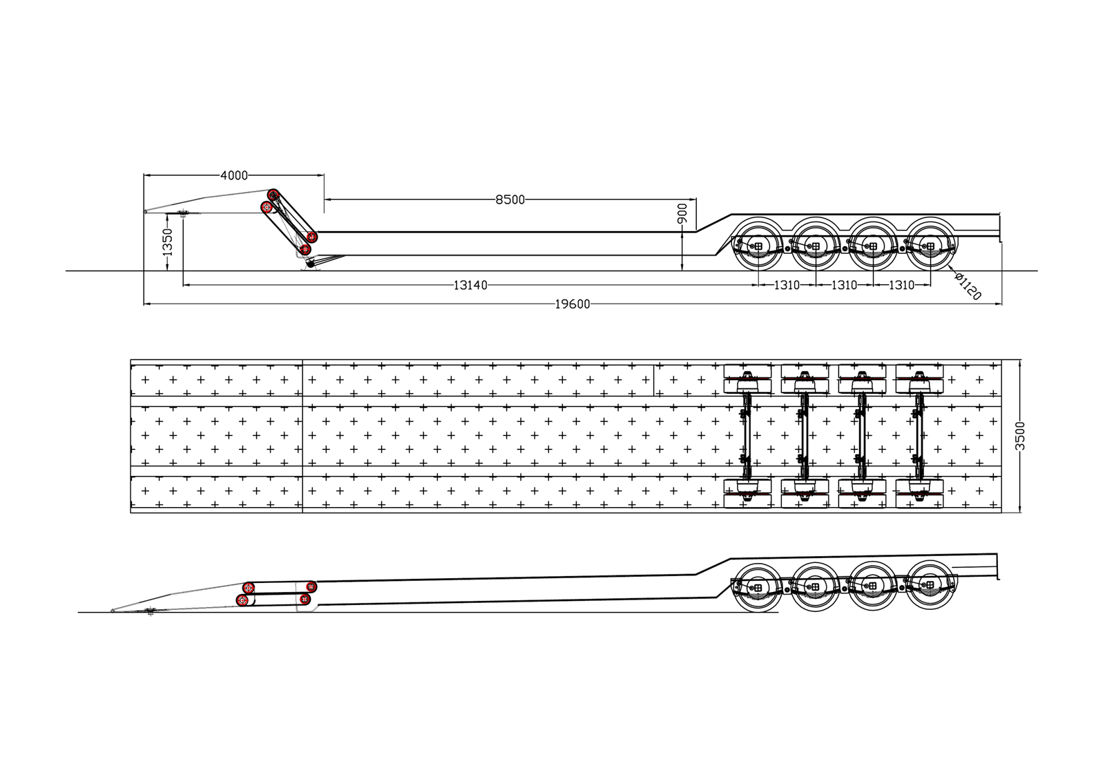 4 axle folding gooseneck lowbed trailer general arrangement drawing