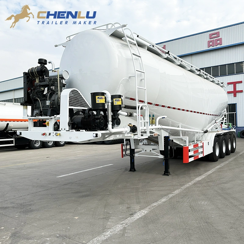 Front-mounted engine and air compressor on a CHENLU 65 m³ cement tanker trailer