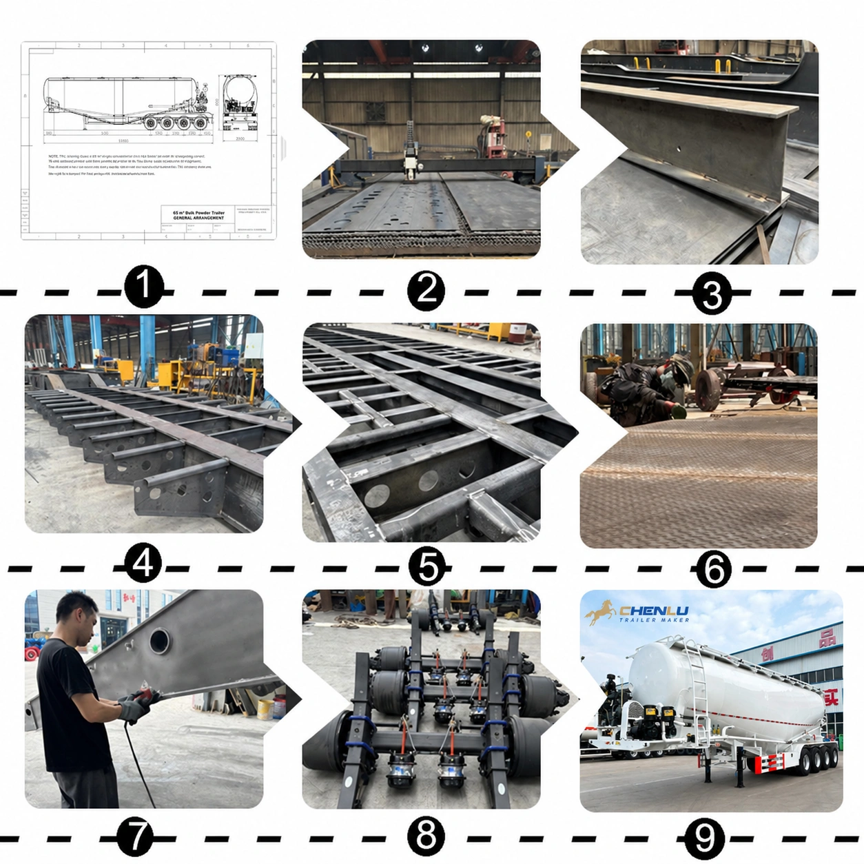 Cement tanker trailer tank fabrication and assembly