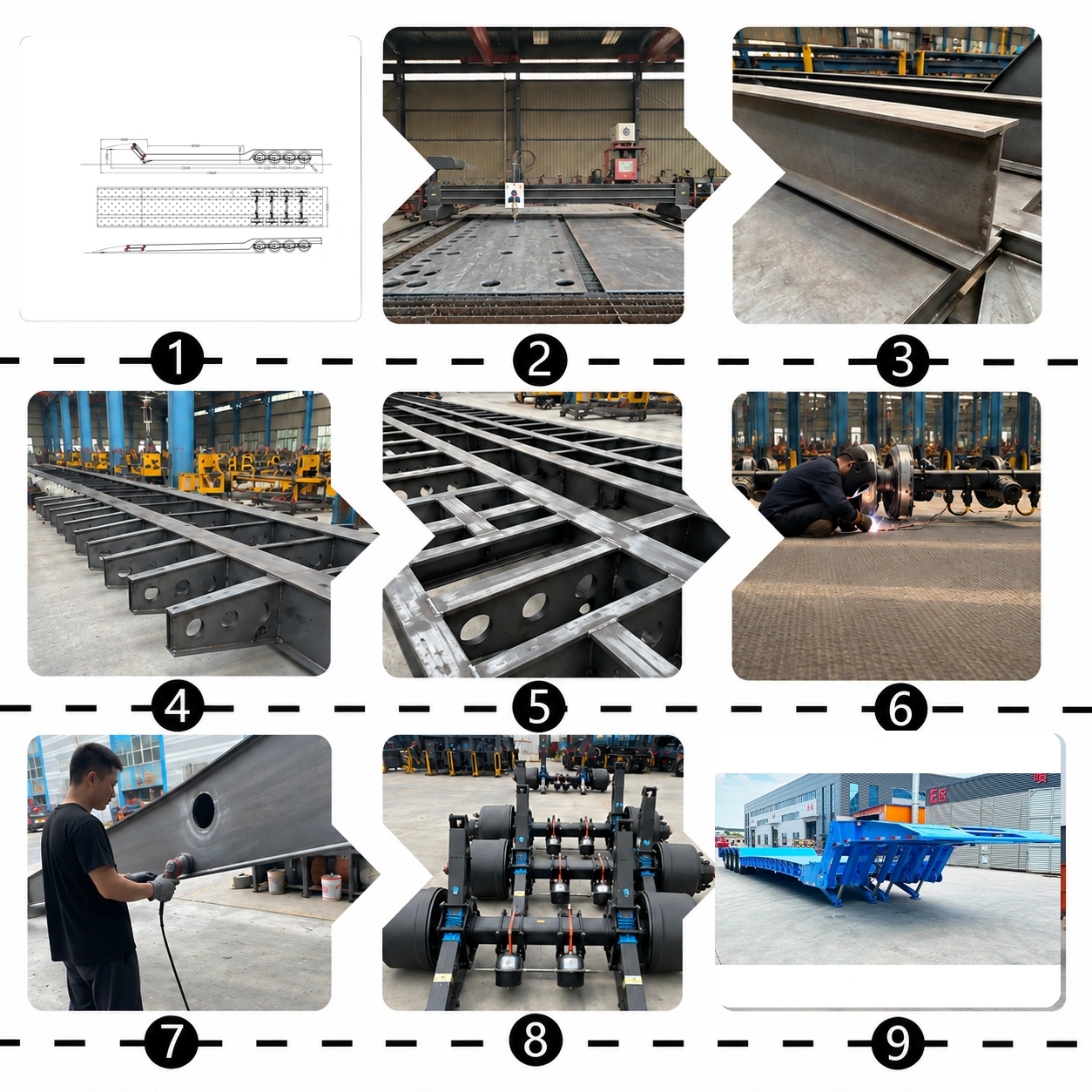 Four axle folding gooseneck lowbed trailer production process