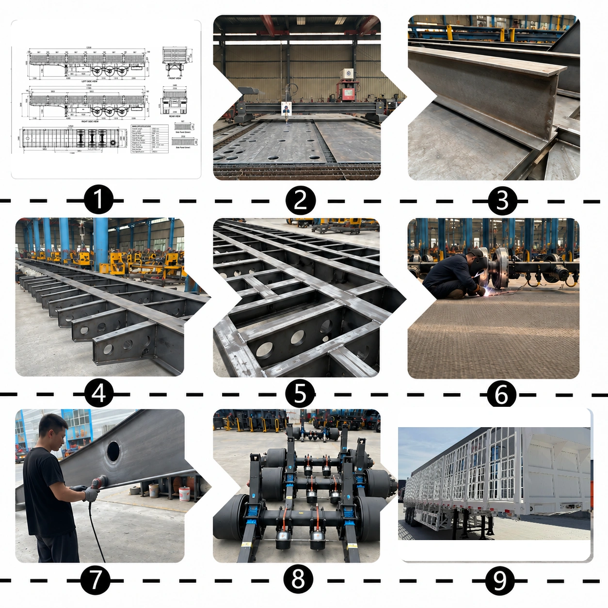 Four axle fence semi trailer production process at the CHENLU factory