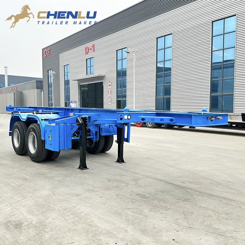 Blue CHENLU custom 2 axle 20ft skeleton semi trailer outside the factory