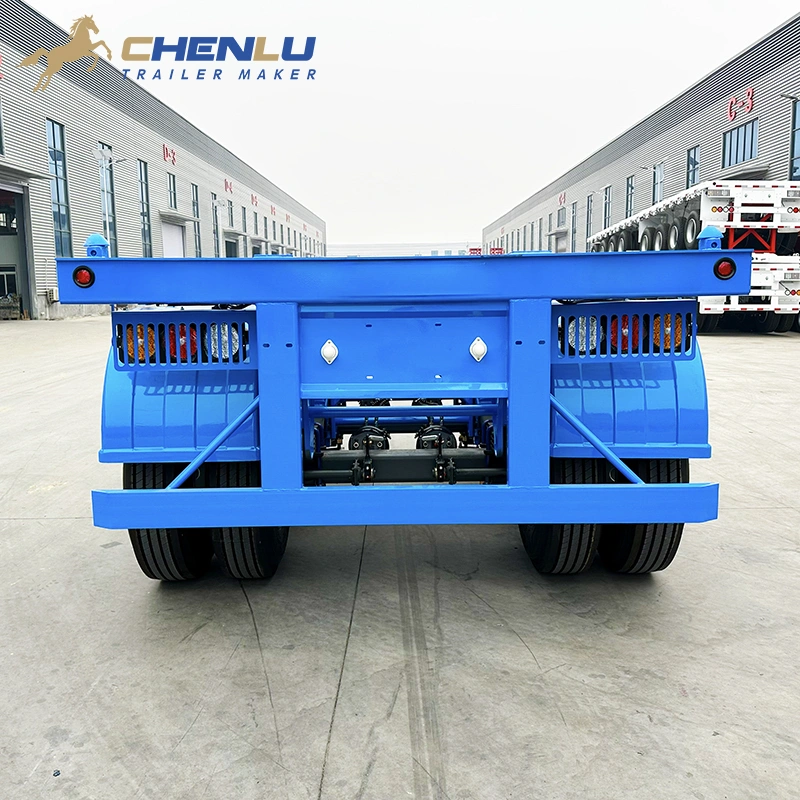 Rear view of the skeleton trailer with light guards and a lower bumper
