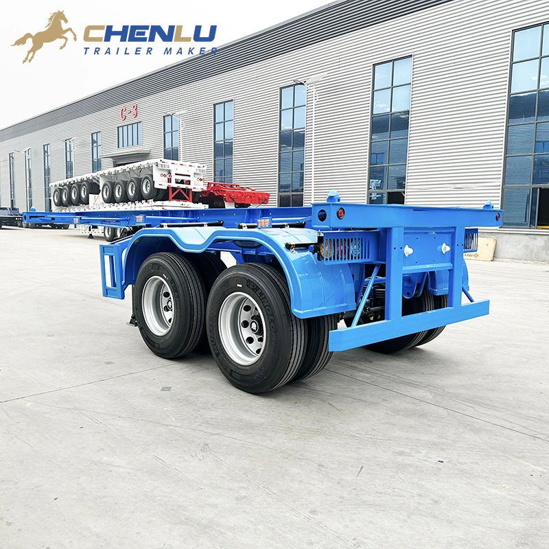 Rear frame and tandem wheels on a two-axle skeleton trailer