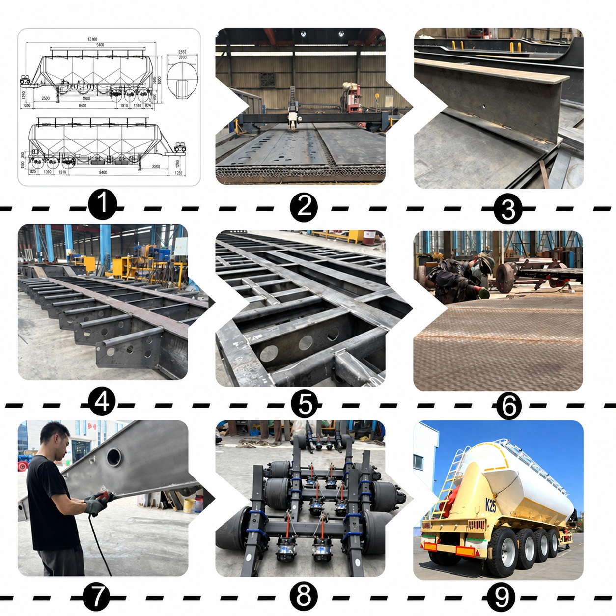 50 cubic metre four-axle powder tanker semi-trailer production process