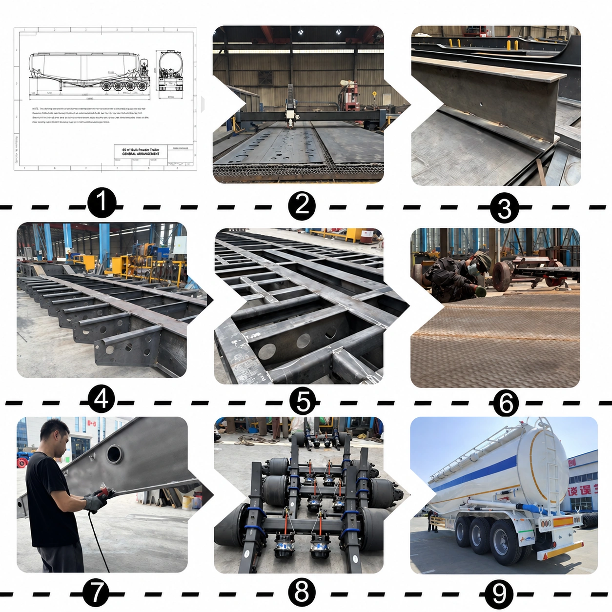 Cement tanker trailer tank fabrication and chassis assembly
