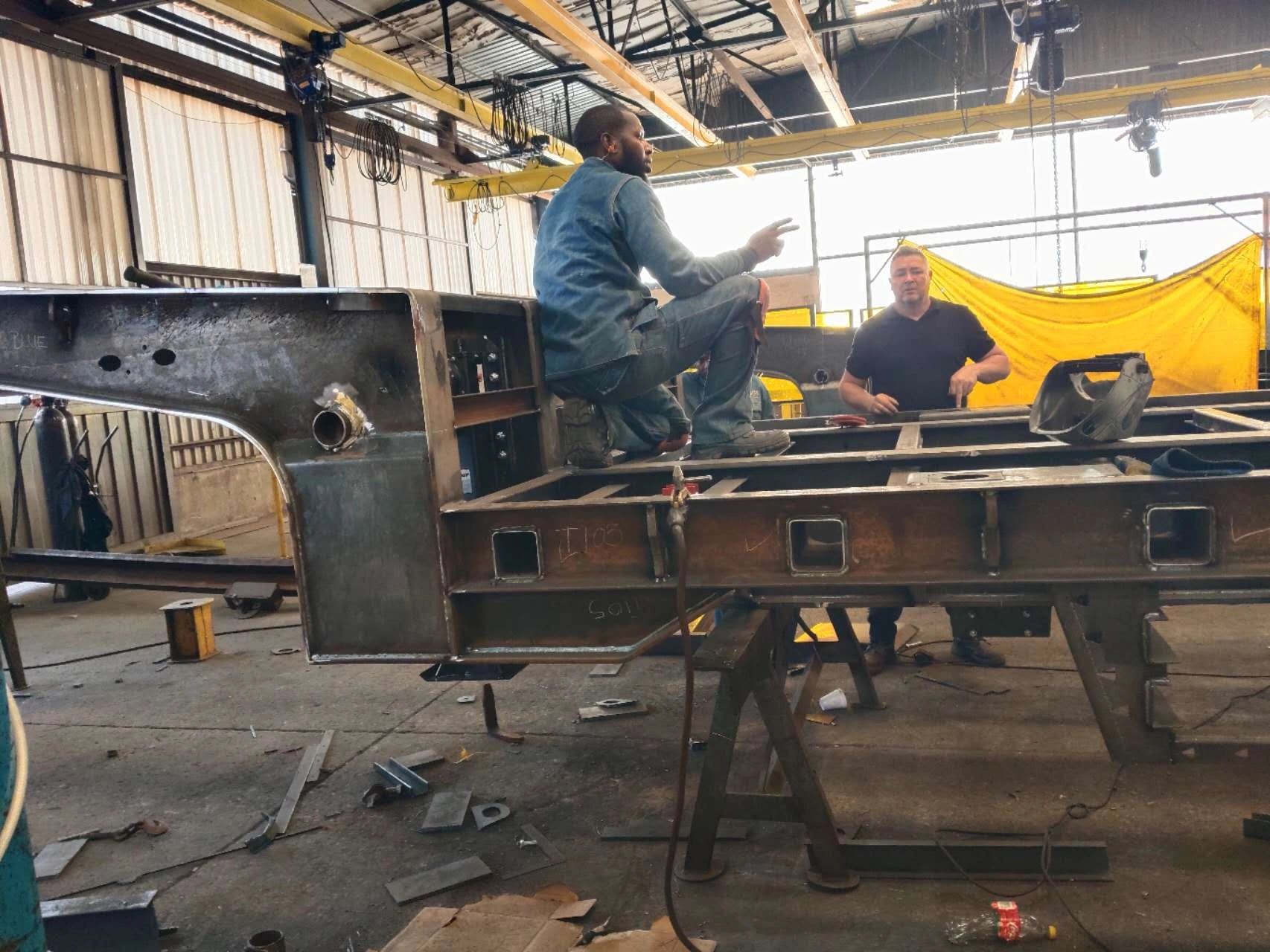 Vehicle-carrier structure on a semi-trailer production line in East Africa