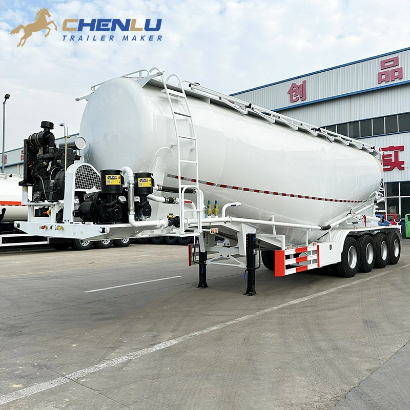 White 65 m³ four-axle cement tanker trailer viewed from the front side