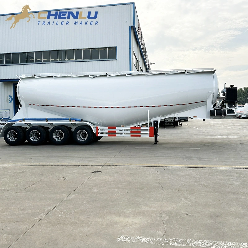 Full side profile of the four-axle bulk cement tanker