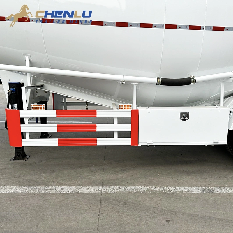 Toolbox, side guard and lower pipework on the cement tanker trailer