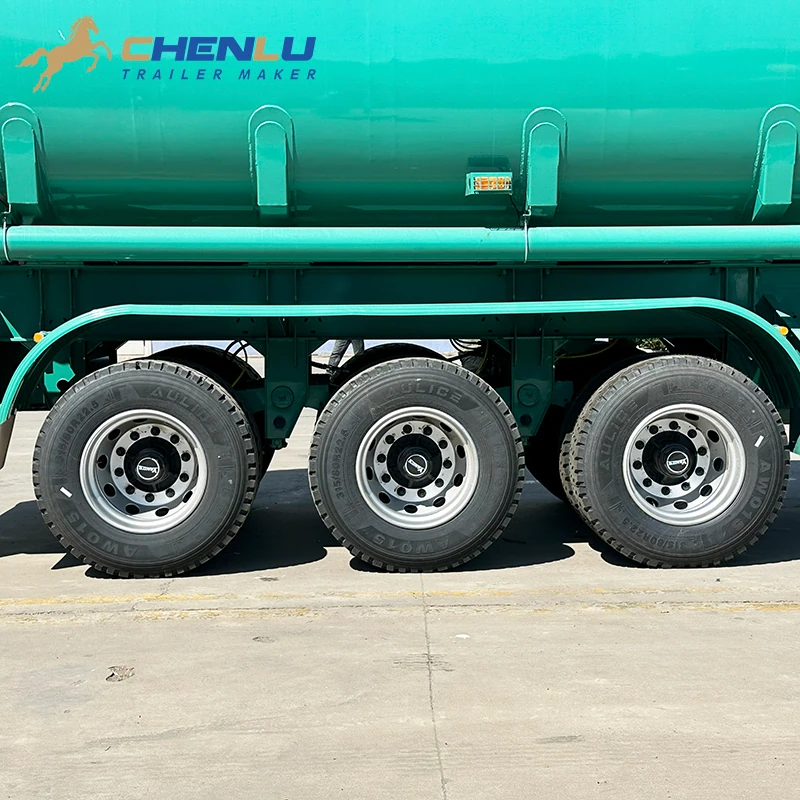 Three rear axles on the green 45,000 L fuel tanker trailer