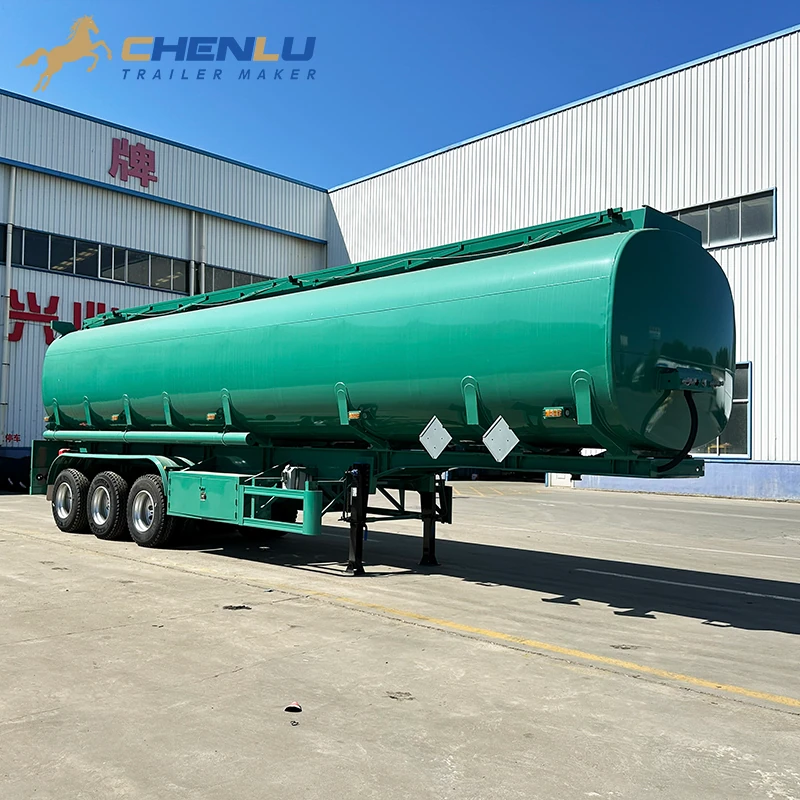 Green 45,000 L three-axle fuel tanker trailer with landing legs and mechanical suspension
