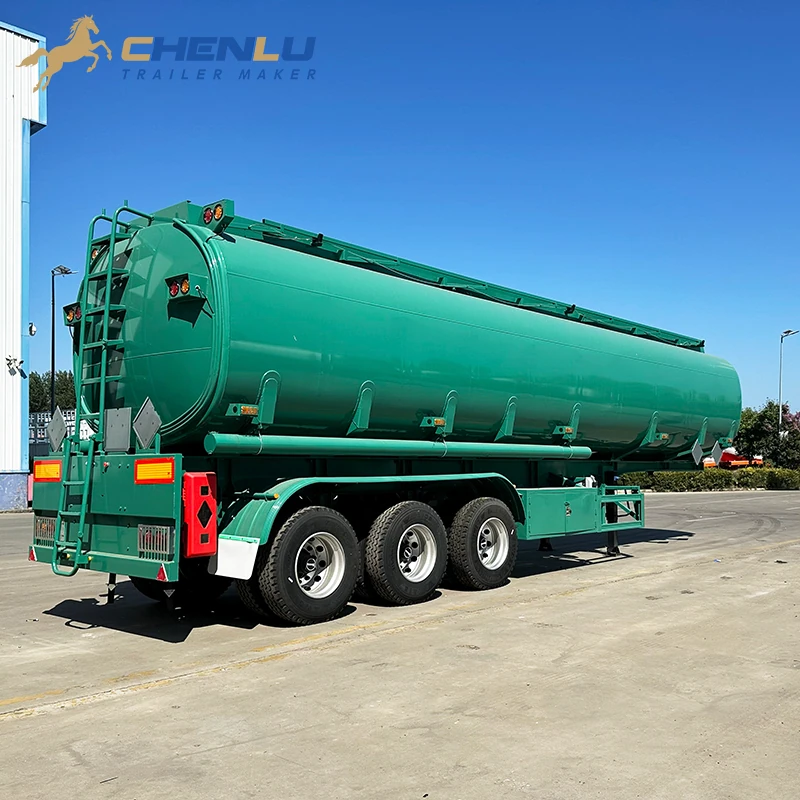 Rear three-quarter view of the three-axle fuel tanker