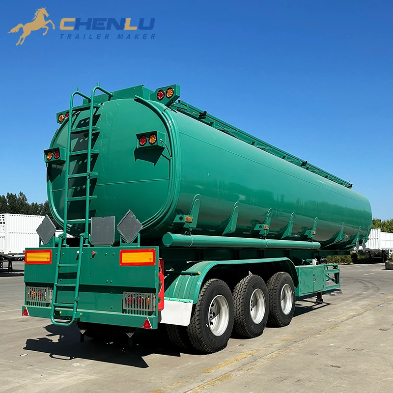 Rear ladder and top walkway on the green 45,000 L fuel tanker trailer