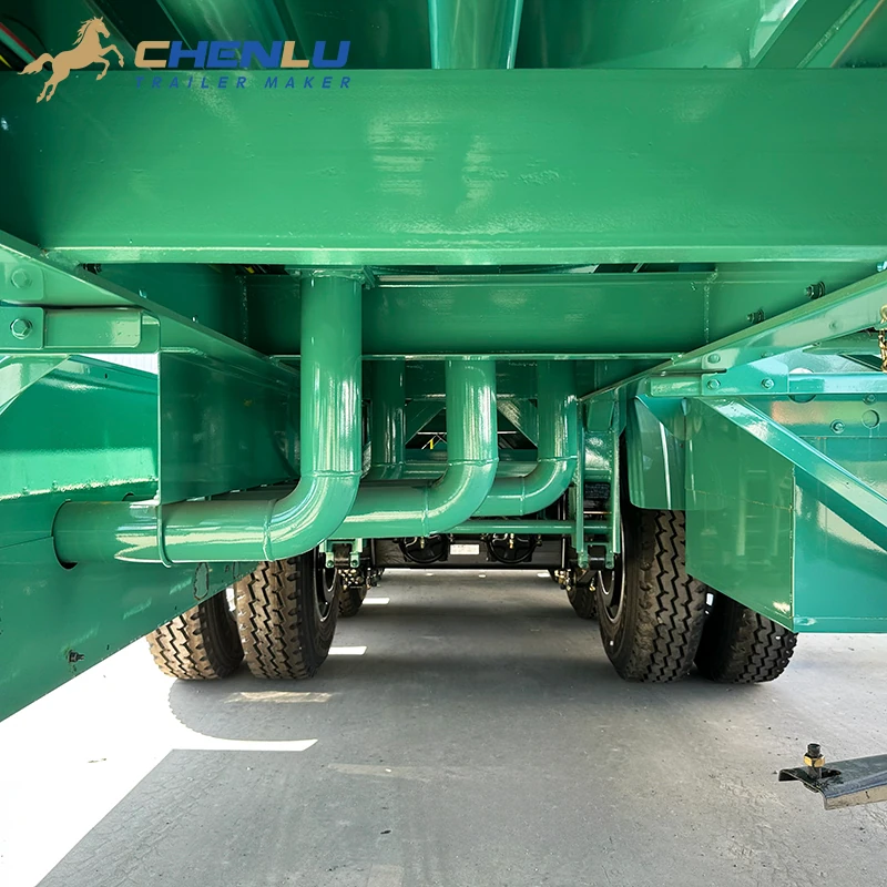 Pipework routed below the tank on the three-axle fuel tanker semi-trailer