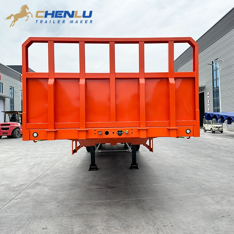 Front view of the orange CHENLU flatbed showing its fixed headboard and landing legs