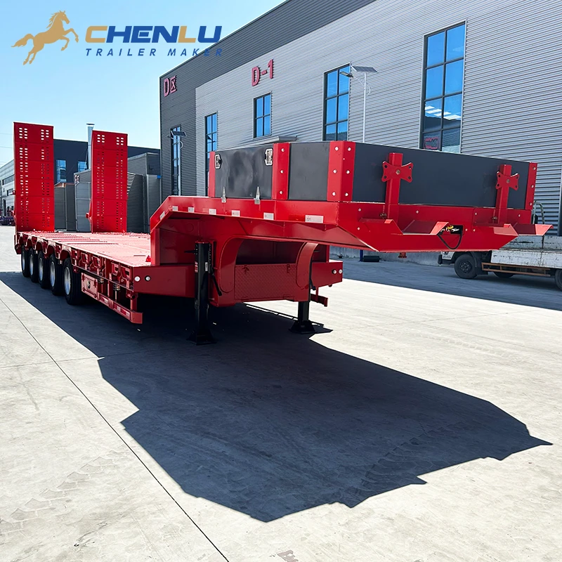Fixed gooseneck and lowered main deck of the five-axle lowbed trailer