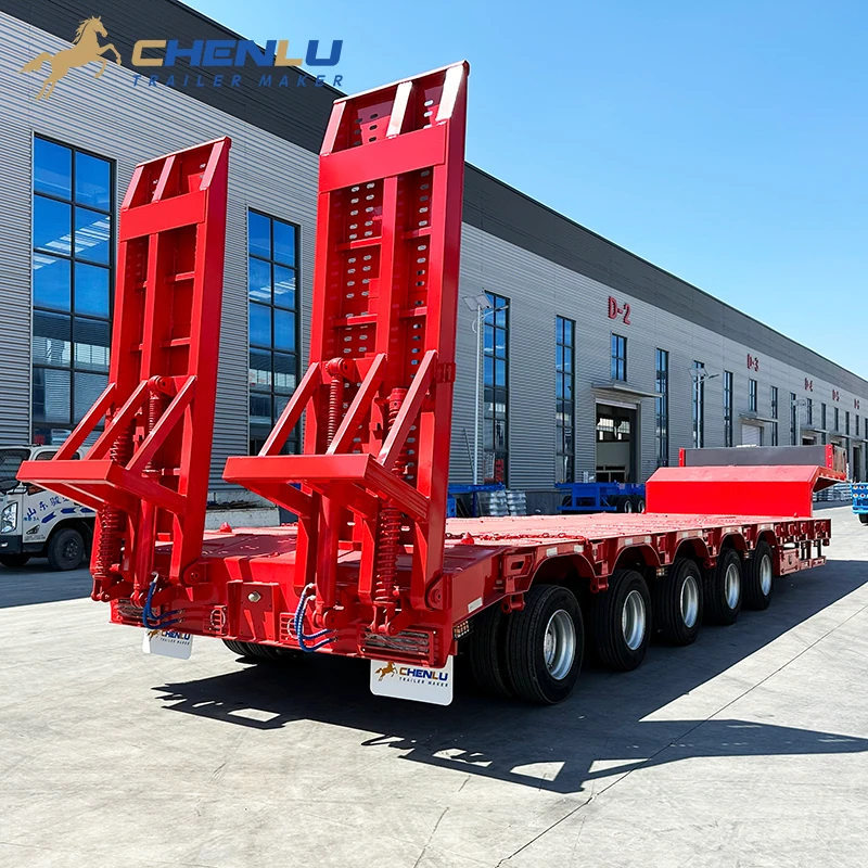 Rear side view showing the low deck and five-axle tyre arrangement