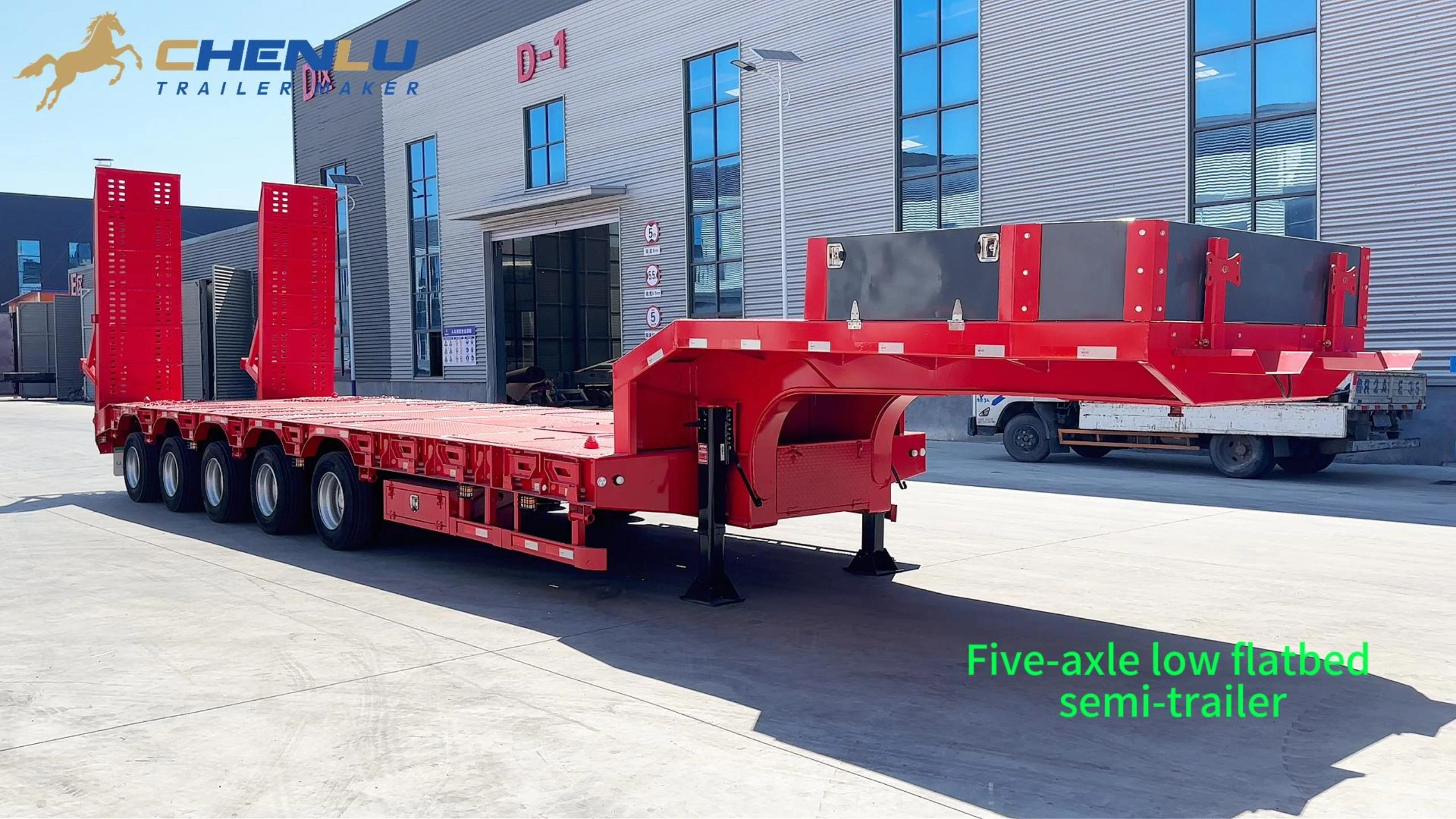 Video cover showing the 80 ton five-axle lowbed semi trailer
