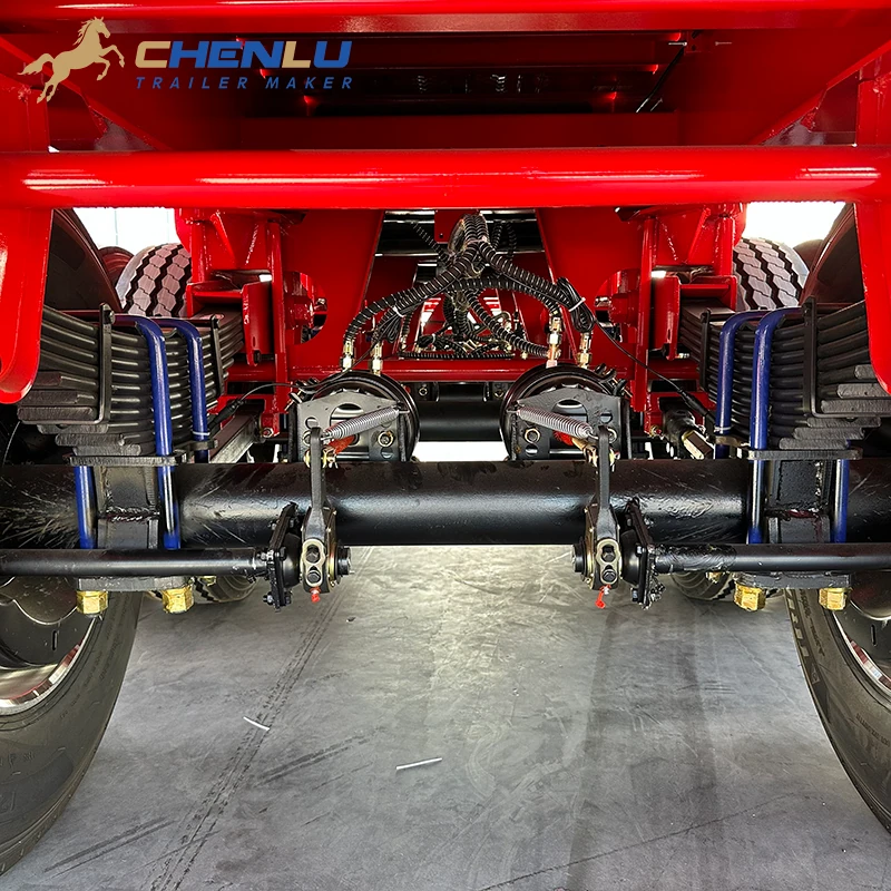 Leaf-spring suspension and brake hardware on the four-axle flatbed trailer