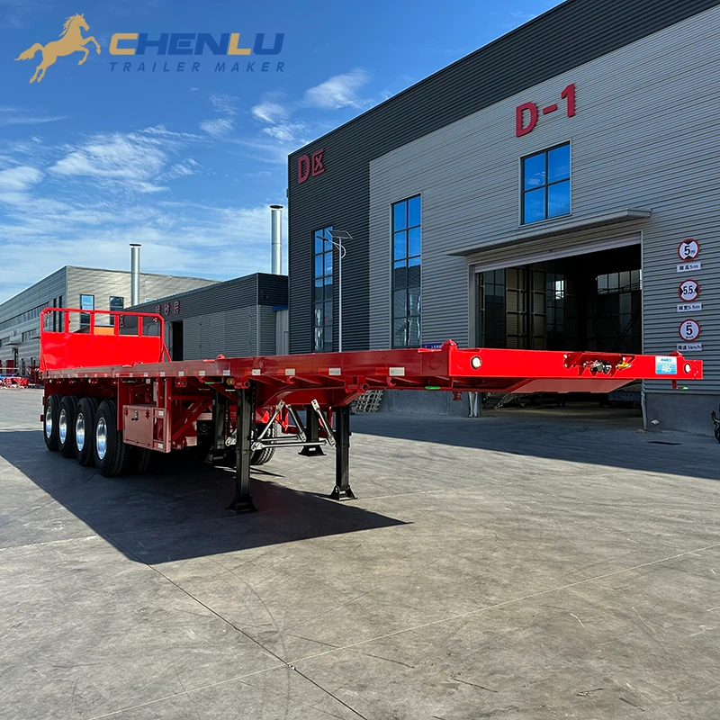 Four-axle flatbed semi trailer with open side access for loading