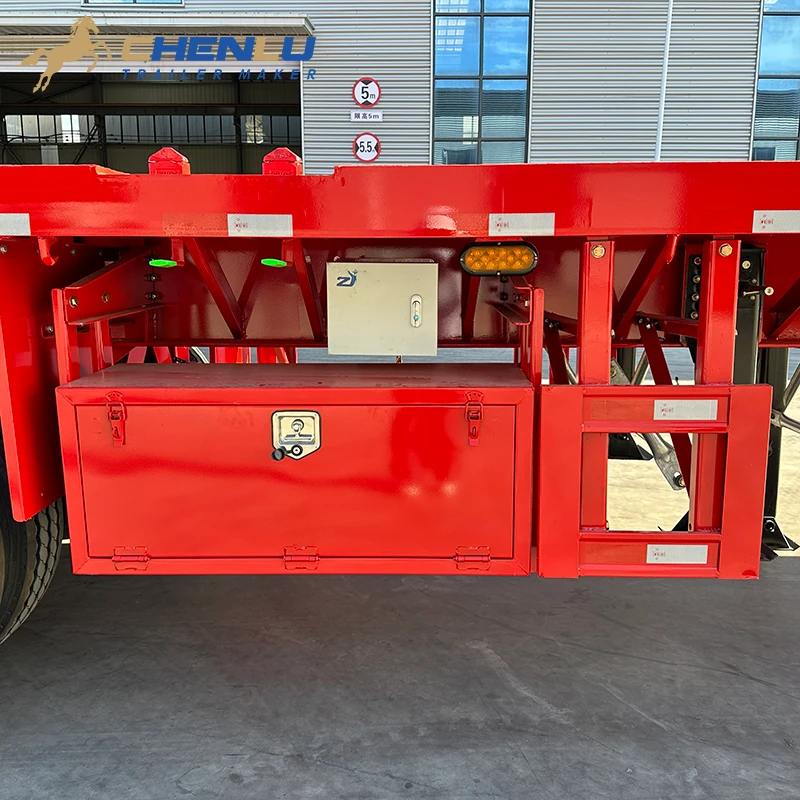 Side toolbox mounted below the flatbed trailer deck