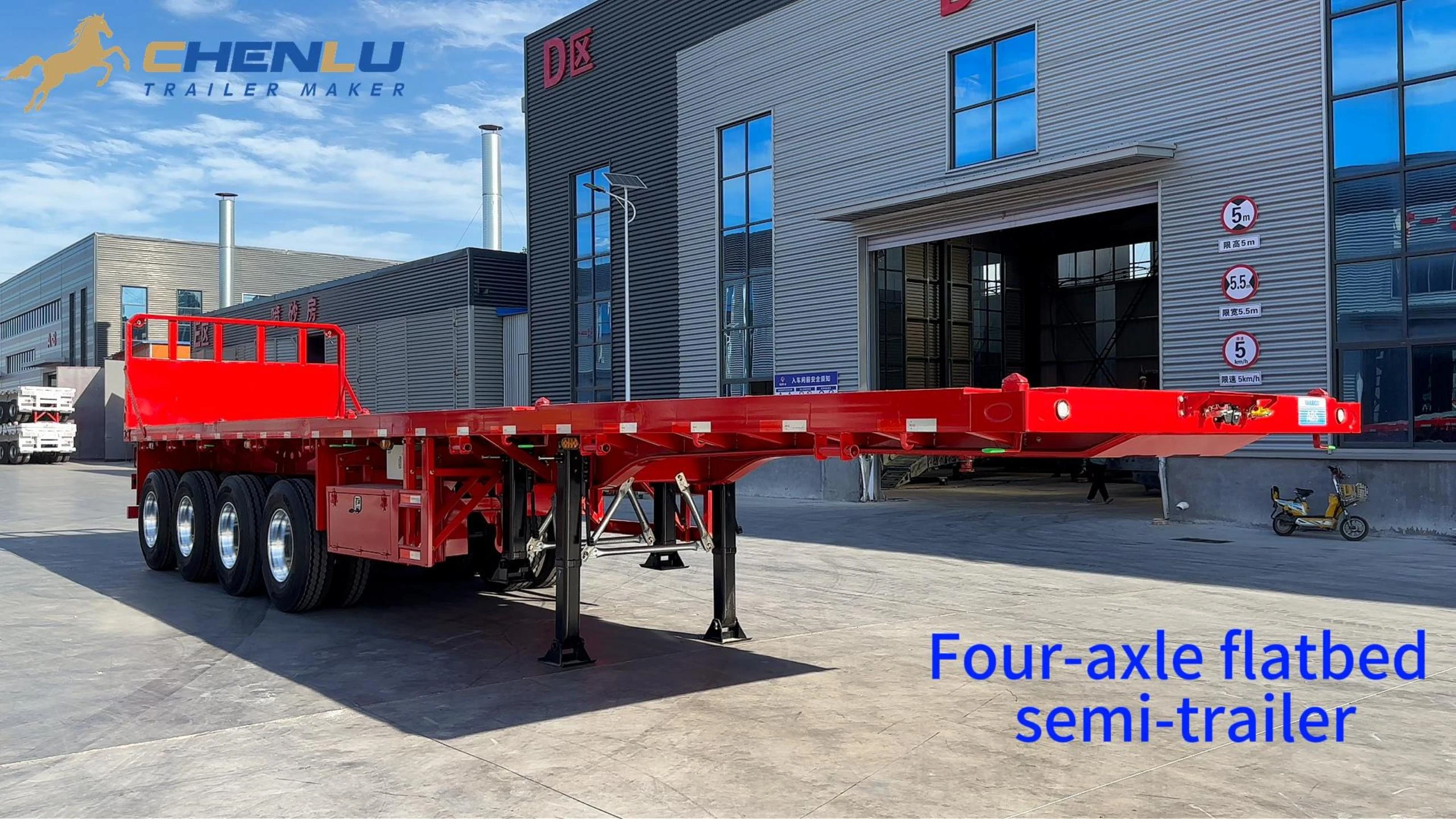 Video cover showing the red four-axle flatbed semi trailer for Angola