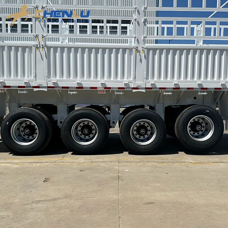 Four-axle group below the white fence cargo semi-trailer