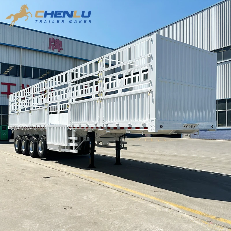 White four-axle fence cargo semi-trailer with a 2,000 mm fence body