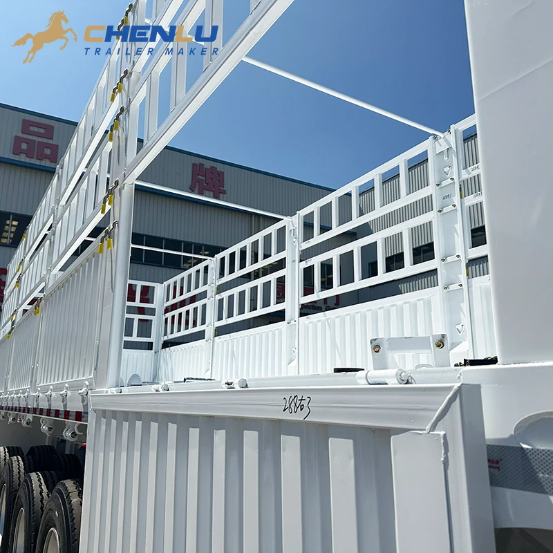 Open segmented side gates on the fence cargo trailer