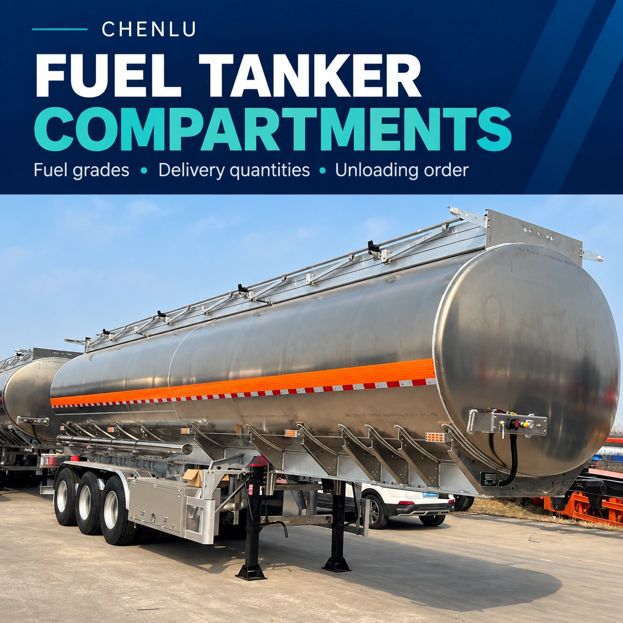 CHENLU fuel tanker compartments article cover with an aluminium tanker photograph