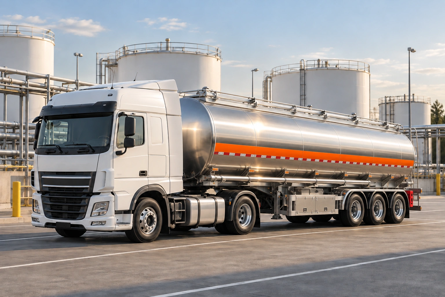 Fuel tanker truck at a storage terminal